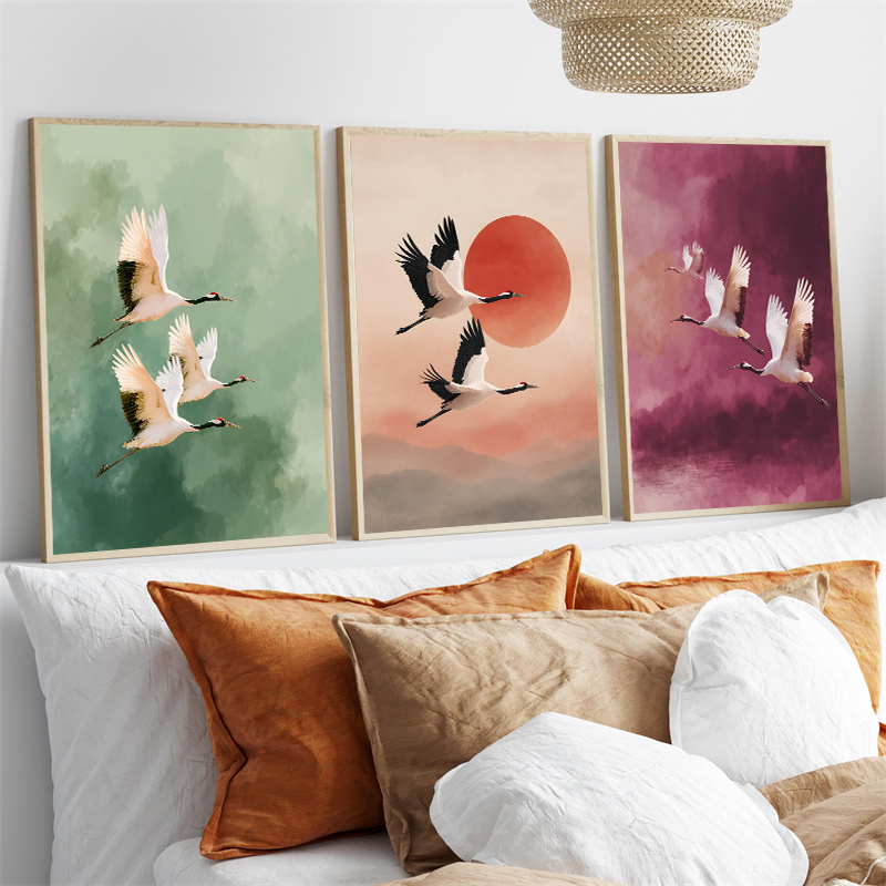 Japanese Lifestyle Home - Poster Artistici Vintage con Gru, Uccelli