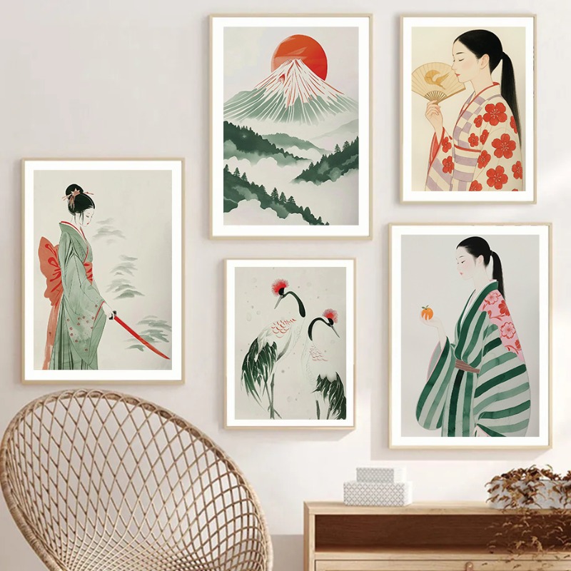 Monte Fuji & Crane Stampa da p - Japanese Lifestyle Home recensione e prezzo